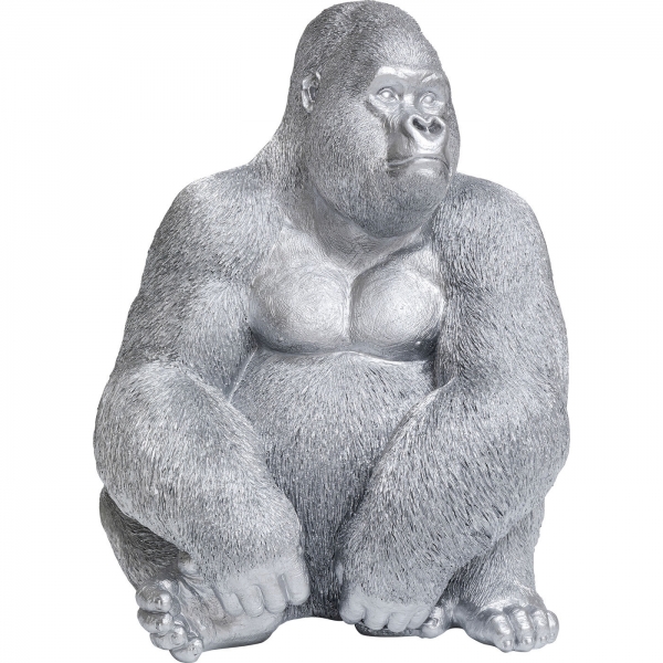 Levně KARE Design Soška Gorila sedící Stříbrná 76cm