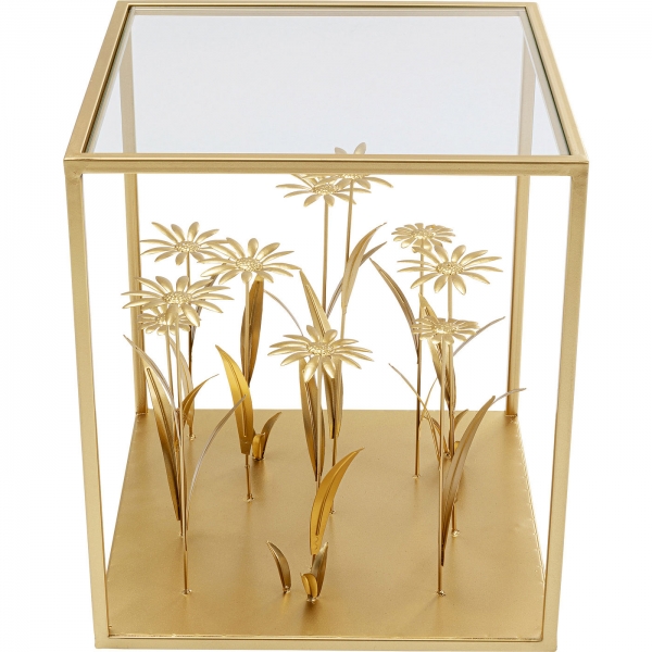 Odkládací stolek Flower Meadow - zlatý, 40x40cm